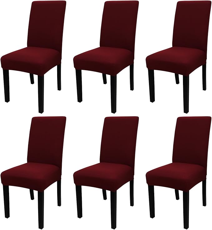 JQinHome 6 Pcs Dining Chair Slipcover,High Stretch Removable Washable Chair Seat Protector Cover for Home Party Hotel Wedding Ceremony (Burgundy)-Ruum Studio Home