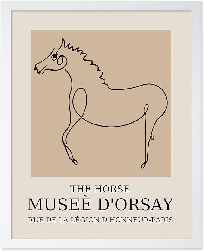 Poster Master Vintage Poster - Retro Minimalist Print - Gift for Artist, Friend - Horse, Line Drawing, Sketch, Abstract - Wall Decor for Living Room, Bedroom, 8x10 White Framed-Ruum Studio Home