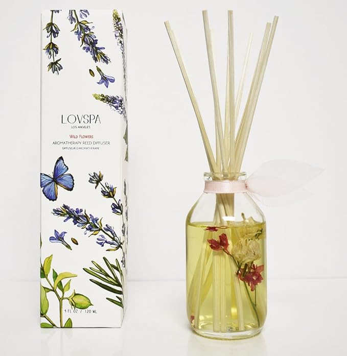 LOVSPA Reed Diffuser Set, Wild Flowers Scented Oil Diffuser with Sticks, Home Fragrance Accessories for Bathroom Shelf Decor, Aroma Diffusers for Home or Office Desk, USA Made-Ruum Studio Home