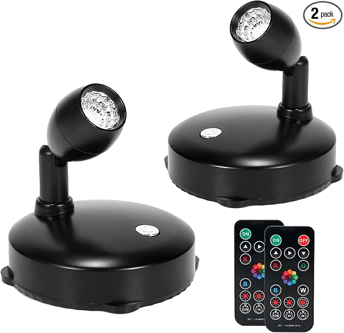 Cordless Spotlight Battery Operated, RGB Uplights with Remote and Timer, LED Indoor Plant Light, Dimmable Tree Accent Lighting, Color Changing Wall Lights for Art Painting Picture Dartboard-Ruum Studio Home