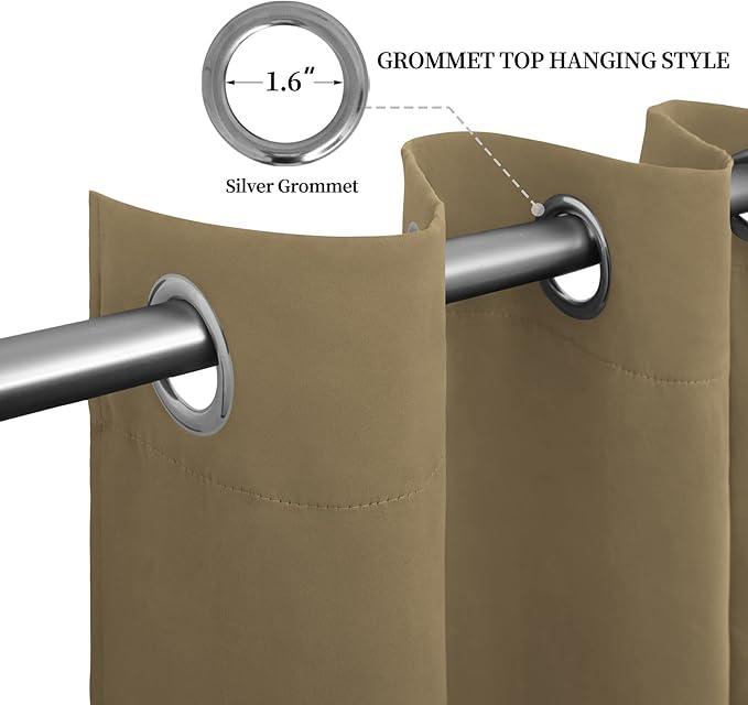 Easy-Going Blackout Curtains for Bedroom, Solid Thermal Insulated Grommet and Noise Reduction Window Drapes, Room Darkening Curtains for Living Room, 2 Panels (52x63 in,Tan)-Ruum Studio Home