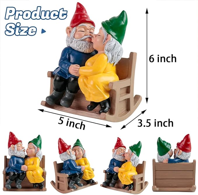 Kiss Garden Gnome Statue Valentine's Day Gifts Couple in Love Collectible Figurine Mr and Mrs Gnome Statue Lover Couple Figurine Romantic Gnome Statue Indoor Outdoor Garden Yard Home Décor-Ruum Studio Home