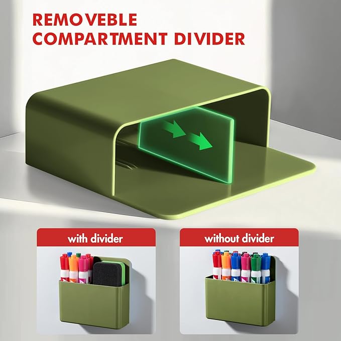 BEYGORM 2 Pack Plastics Magnetic Pen Holder for Refrigerator, Dry Erase Marker Holder for Whiteboard，Magnet School Locker Organizer Accessories, Pencil Cup, Pen Caddy (Army Green)-Ruum Studio Home