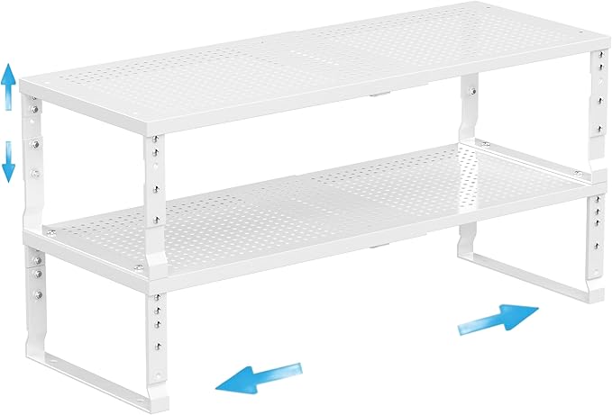 Expandable Spice Rack Kitchen Cabinet Shelf Organizer, Stackable Storage Shelves Racks, Adjustable Counter Shelving for Cabinets, Countertop, Cupboard,Pantry and More(2Packs/White/Medium)-Ruum Studio Home