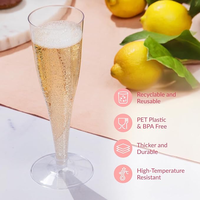 Prestee Set of 200 Plastic Champagne Flutes - Clear Champagne Glasses for Parties, Weddings, Events - 4.5 oz Disposable Drinkware - Elegant Stemware for Toasts Cocktails Mimosas-Ruum Studio Home