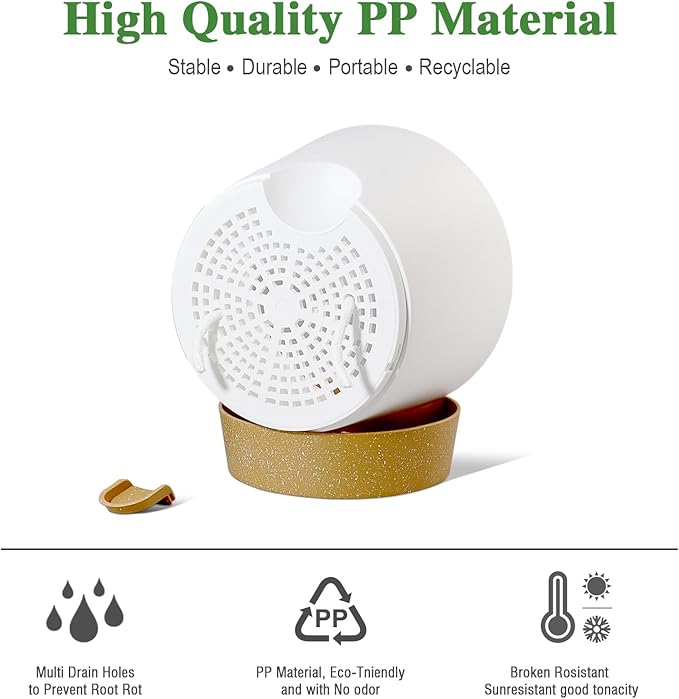Self Watering Pots for Indoor Plants,12 inch Planters with Drainage Holes Plastic Flower Pots with Deep Reservoir, White with Brown-Ruum Studio Home