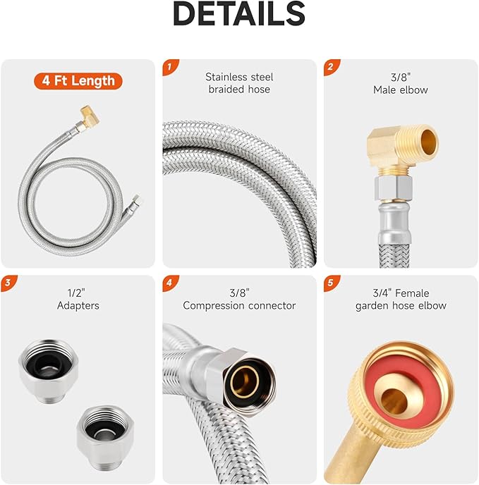 Roastove Universal Dishwasher Installation Kit,4 Ft Stainless Steel Dishwasher Hose,Burst Proof Water Supply Line with 3/8" Compression Connections-Ruum Studio Home