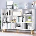 IOTXY Wooden Open Shelf Bookcase - 3-Tier Floor Standing Display Cabinet Rack with Legs, 10 Cubes Bookshelf, Warm White-Ruum Studio Home