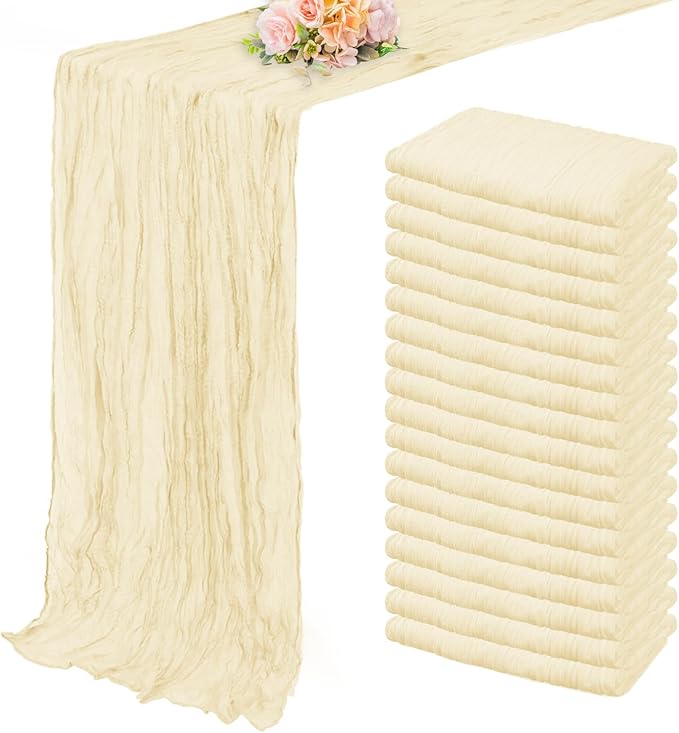 10FT 20 Pack Beige Cheesecloth Table Runner 20 x 120 Inch Long Rustic Gauze Fabric Cheese Cloth Table Runner for Wedding Bridal Baby Shower Table Decorations Boho Sheer Birthday Party Table Decor-Ruum Studio Home