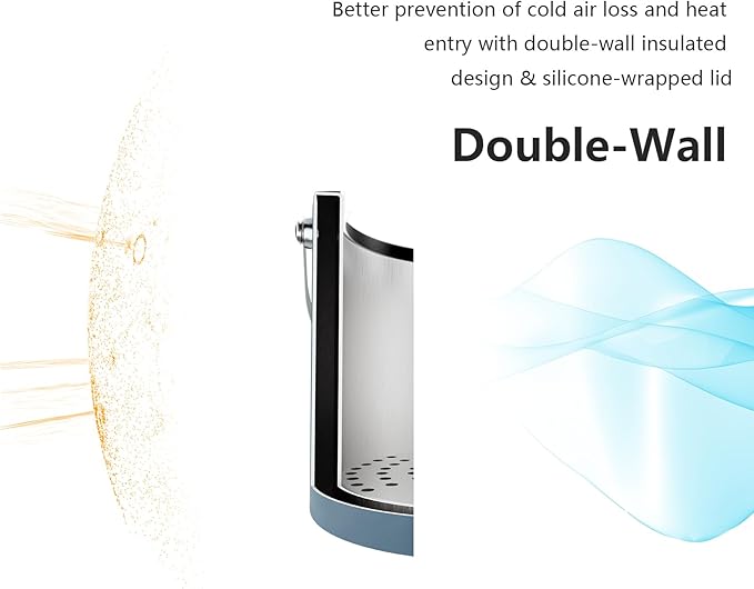 3L Ice Bucket with Silicone Lid, Scoop, Tongs & Strainer, Stainless Steel Double Wall Insulated Ice Buckets for Parties & Cocktail Bar, Outdoor Champagne Ice Container Bin, Navy-Ruum Studio Home
