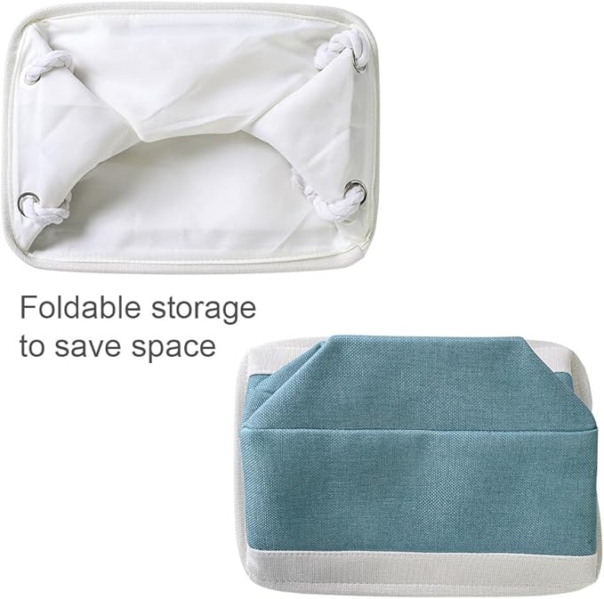 TheWarmHome Fabric Storage Bins Baskets for Organizing,Sturdy Storage Basket W/Handles, Decorative Foldable Storage Baskets for Shelves Closet Nursery Toy (White&Teal, Medium - 3 Pack)-Ruum Studio Home