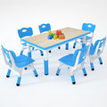 Kids Study Table and 6 Chairs Set,Height Adjustable Table and Chairs for Children and Toddlers,47.2"X23.6"Graffiti Desktop,Suitable for Daycare,Classrooms, Home-Ruum Studio Home