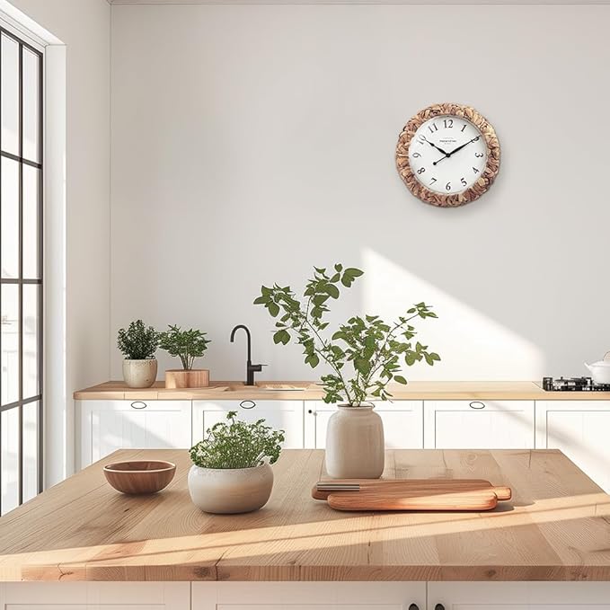 Presentime & Co. Farmhouse Series, Rustic Woven Clock, 14 inch, Natural Woven Water Hyacinth/Sea Grass. Wall Sculpture, Wall Art and Timepiece for Home Decoration/Decoration/Farmhouse Décor-Ruum Studio Home