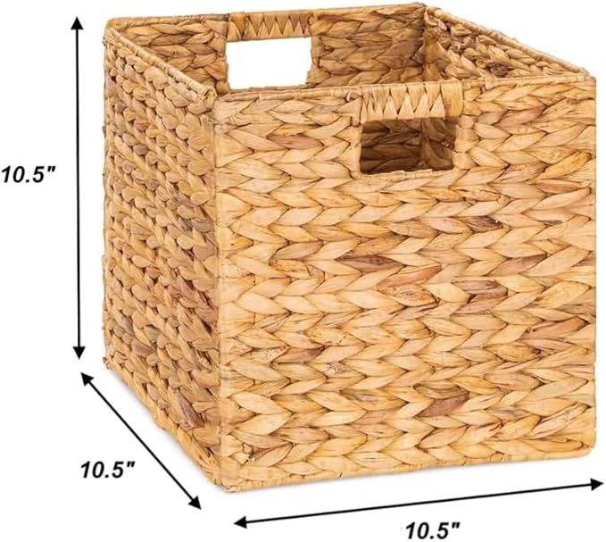 10.5 x 10.5 Storage Cubes – Water Hyacinth Wicker Baskets for Organizing, Wicker Storage Cubes, Storage Baskets for Shelves (4 Packs 10.5in)-Ruum Studio Home