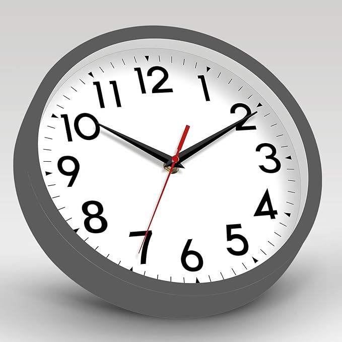 Wall Clock Small Analog 8 Inch Silent Non Ticking Battery Operated Modern Simple Decorative for Kitchen Office Bedroom Bathroom Living Room(Gray)-Ruum Studio Home
