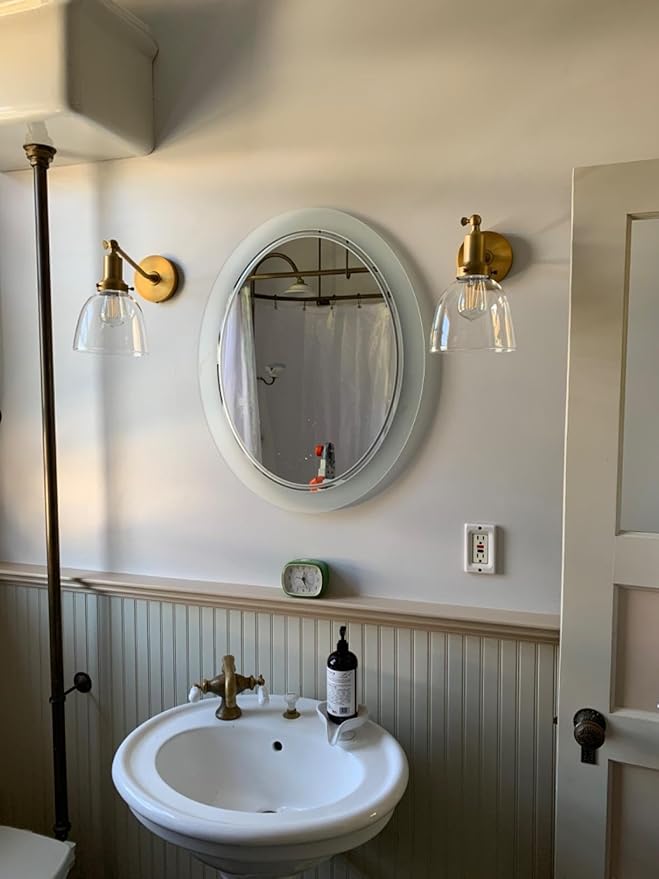 PERMO Industrial Vintage Slope Pole Wall Mount Single Sconce with 6.7" Oval Dome Clear Glass Shade Wall Sconce Light Fixture (Antique Gold)-Ruum Studio Home