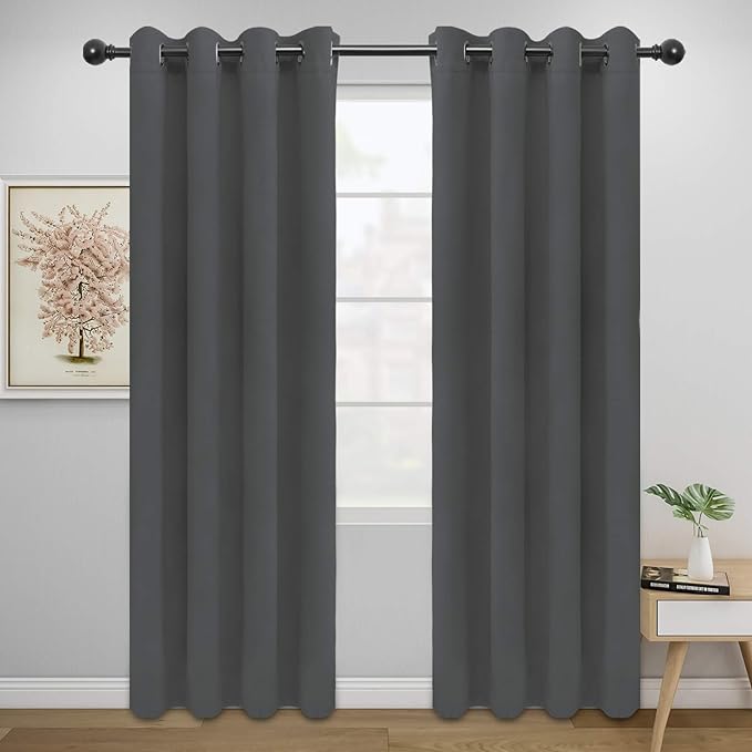 Easy-Going Blackout Curtains for Bedroom, Solid Thermal Insulated Grommet and Noise Reduction Window Drapes, Room Darkening Curtains for Living Room, 2 Panels (52x84 in,Gray)-Ruum Studio Home