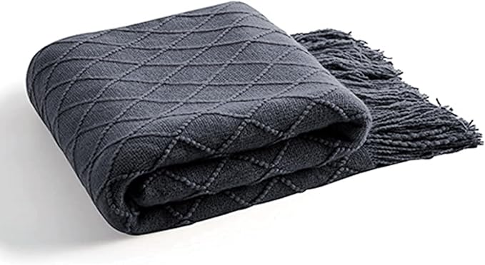 inhand Knit Graphite Grey Throw Blanket for Couch, Soft Living Room Home Decor Knitted Twin Size Blanket, Outdoor Lightweight Breathable Summer Blanket, Farmhouse Warm Woven Decorative, 60"x80"-Ruum Studio Home