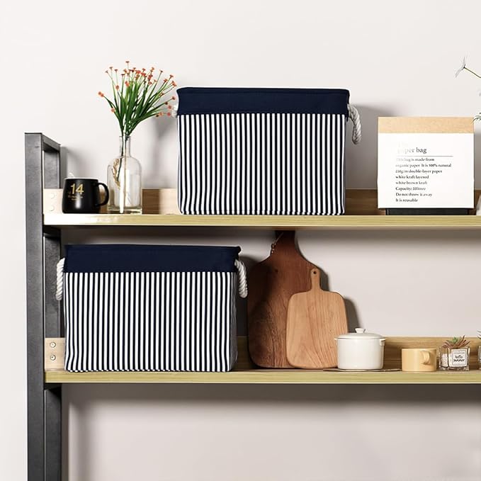TcaFmac Organization and Storage Basket for Shelves - Large 2 Pack 16x12x12 inch Fabric Storage Cubes, Collapsible Storage Bins for Gift Closet Cloth Toy Books Kids (Navy Patchwork)-Ruum Studio Home