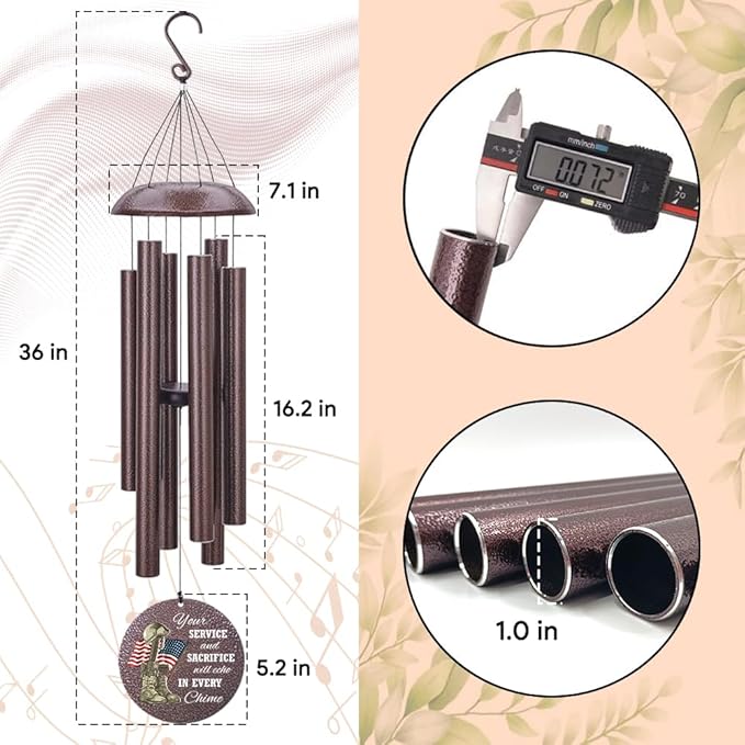 36inch Personalized Wind Chimes, Memorial Wind Chimes for US Veteran, Wind Chime for Loss of Loved Dad/Mom, Sympathy Memorial Gifts, Thank You Veteran Solider, Outdoor Decor-Ruum Studio Home