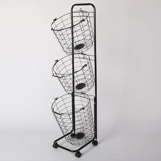 3 Tier Laundry Basket with Rolling Lockable Wheels Wire Metal Sorter Storage Trolley Shelf Basket Durable Metal Sorter Clothes Storage Trolley Shelf with Removable Hamper for Organizing Clothes-Ruum Studio Home