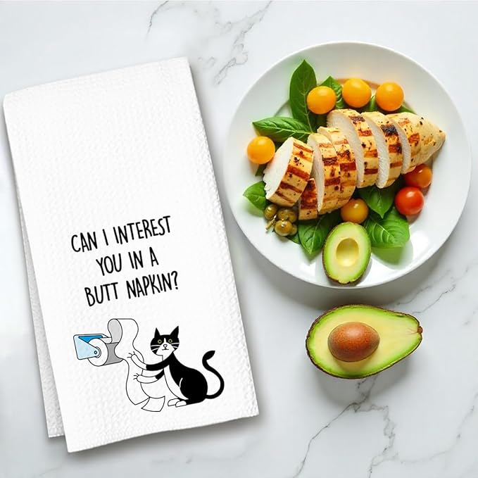 Cat Hand Towel, Funny Bathroom Kitchen Towels, Waffle Weave Microfiber Dish Cloth, Gift for Cat Lovers, Cute Kitty Tea Towel for Home-Ruum Studio Home