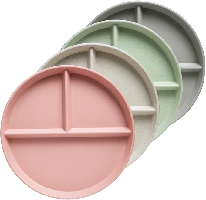 greenandlife 9 Inch (4PCS) Unbreakable Divided Plates for Kids Adults, Dishwasher & Microwave Safe Compartment Plate, Lightweight Reusable Plastic Portion Control Plates, BPA Free and Healthy-Ruum Studio Home