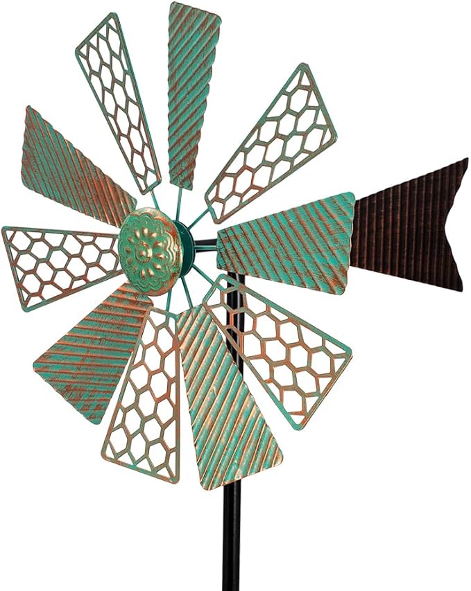 Viveta Wind Spinners Outdoor,13”Kinetic Wind Spinner Metal Vintage Windmill for Outdoor Garden Patio Yard Decor,Green-Ruum Studio Home