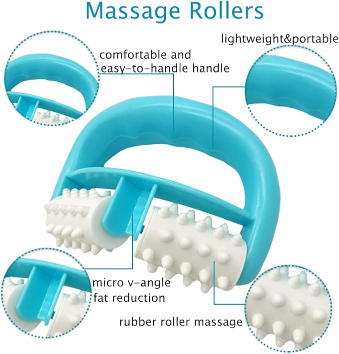 Cellulite Massage, Manual Roller Massages with Two-Wheel Handle,Relax Muscles to Relieve Stress,Increases Blood Circulation,Apply to Arm/Shoulder/Leg/Back/Buttocks/Abdomen(Blue)-Ruum Studio Home