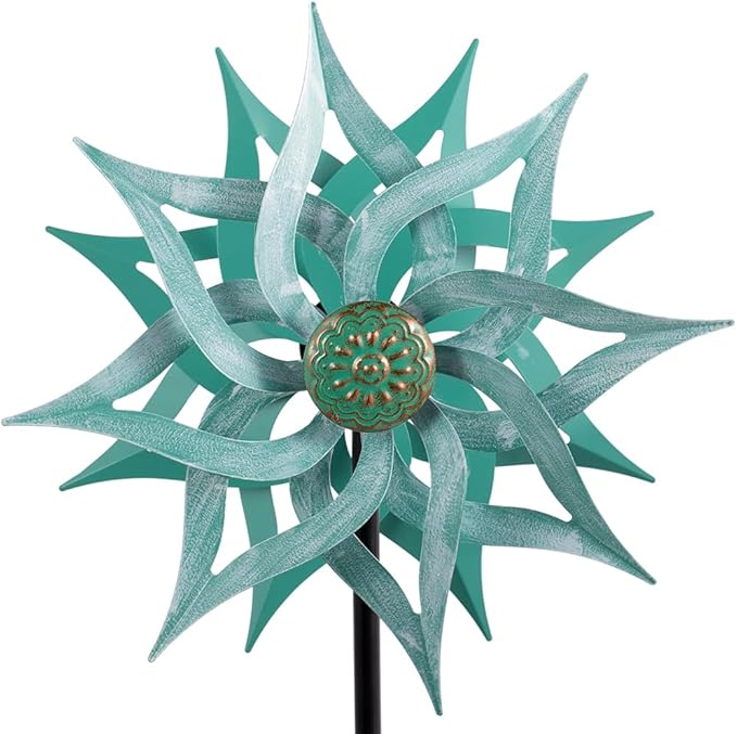 Viveta Metal Wind Spinners,53.5" Kinetic Wind Sculptures,Green Garden Pinwheels Double Layer Windmill for Outdoor Patio Lawn Yard-Ruum Studio Home