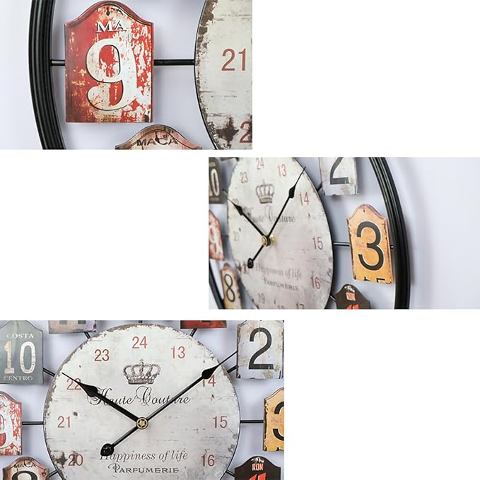 Large Wall Clock Separate Retro Dial Decorative Silent Non Ticking 20 Inch Big Vintage Farmhouse Clocks for Living Room,Black Metal Frame-Ruum Studio Home