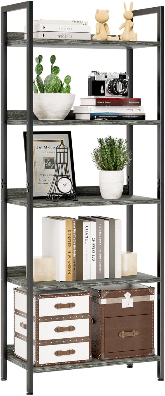 NUMENN Bookshelf, 5 Tier Bookshelves, Home Office Bookcase Shelf Storage Organizer, Free Standing Storage Shelving Unit for Bedroom, Living Room and Home Office, Dark Grey-Ruum Studio Home