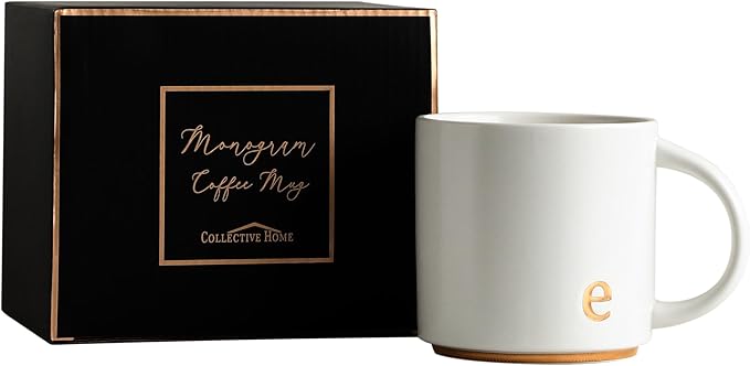 COLLECTIVE HOME - Monogram Ceramic Mugs, 15 oz Golden Initial Coffee Cups, Elegant Alphabet Tea Mugs, Elegant Personalized Mug with Gift Box, Luxurious Cups for Office and Home (e)-Ruum Studio Home