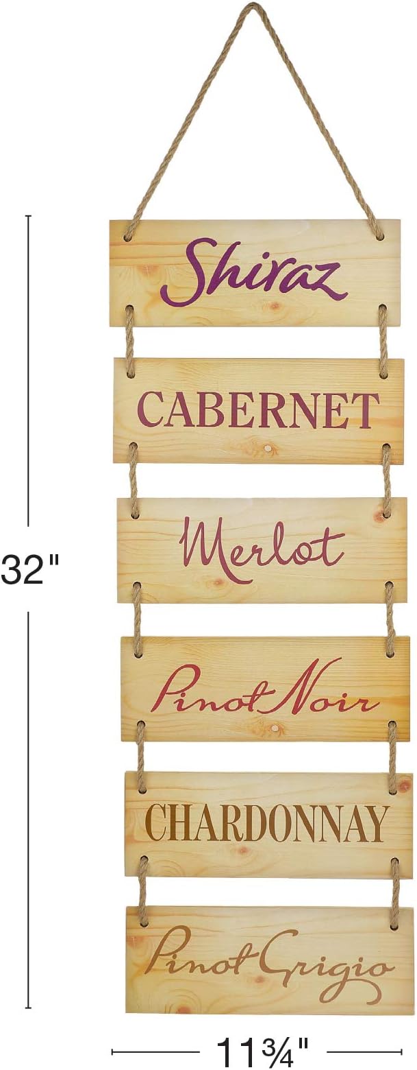 EXCELLO GLOBAL PRODUCTS Large Hanging Wall Sign: Rustic Wooden Decor (Shiraz, Cabernet, Merlot, Pinot Noir, Chardonnay, Pinot Grigio) Hanging Wood Wall Decoration (11.75" x 32")-Ruum Studio Home