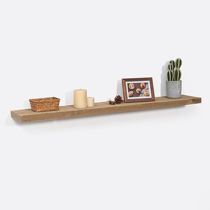 Floating Shelves - 8" Deep Rustic Reclaimed Barnwood Wall Hanging Shelves with Invisible Heavy-Duty Metal Bracket - Wall Mounted - Farmhouse Style - 48 inches, Distressed Natural-Ruum Studio Home