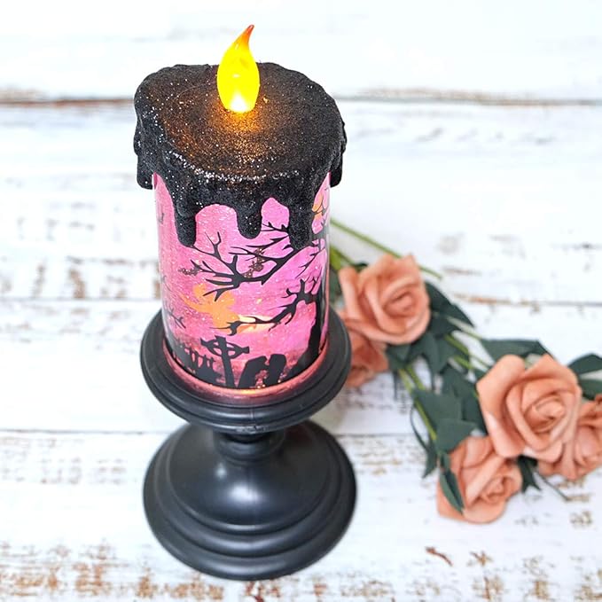 Eldnacele Halloween Snow Globe Candles Lighted Lamp, Battery Operated Spinning Water Glittering Tornado Flameless Candles Table Centerpiece for Halloween Decoration Indoor(Ghost)-Ruum Studio Home