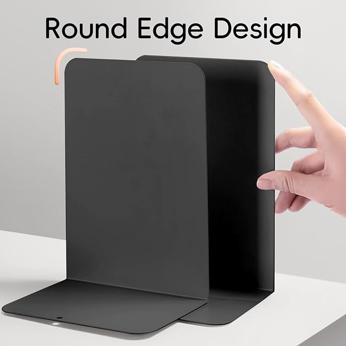 M&G Book Ends 1 Pair, Black Large Metal Bookends for Shelves, L-Type Book Stopper for Heavy Books, Non-Skid Bookstand for Office Home School Supplies-Ruum Studio Home