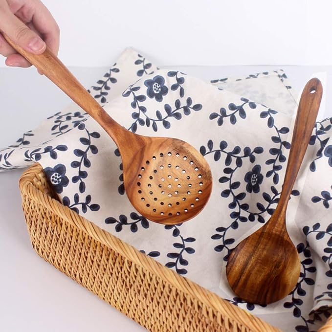 7 Pcs Acacia Wood Cooking Utensils Set Large Wooden Spoons for Cooking Spatula Salad Mixing Spoon Non Toxic Utensil for Kitchen Use Spatulas Non Stick Turner Slotted Serving Spoon Kitchen Utensils-Ruum Studio Home