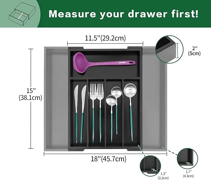 Utoplike Bamboo Silverware Drawer Organizer, Expandable Kitchen Utensils Drawer Organiser, Cutlery Tray Dividers, Flatware Caddy Drawer Insert, Office Supplies, Black 5-7 Slot-Ruum Studio Home