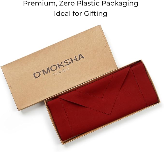 D'Moksha Homes Red Linen Table Runner 120 Inches Long - 100% Pure Linen Diamond Table Runner 14 x 120 Inch for Dining, Fall and Halloween - Machine Washable-Ruum Studio Home