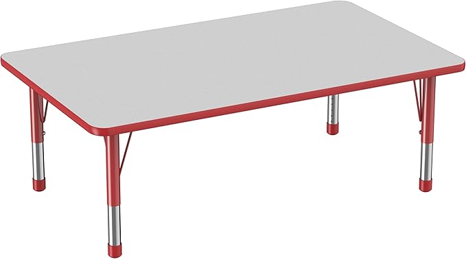 Factory Direct Partners FDP Rectangle Activity School and Classroom Kids Table (36 x 60 inch), Toddler Leg, Adjustable Height 15-24 inches - Gray Top and Red Edge-Ruum Studio Home