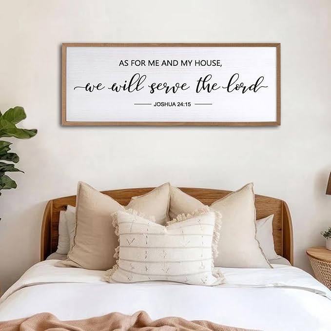 As For Me And My House We Will Serve The Lord Framed Wall Art, 32''×12'' Horizontal Positive Religious Rustic Bible Verse, Vintage Holy Catholic Scripture Decor for Christian God Jesus Christ Prayer-Ruum Studio Home