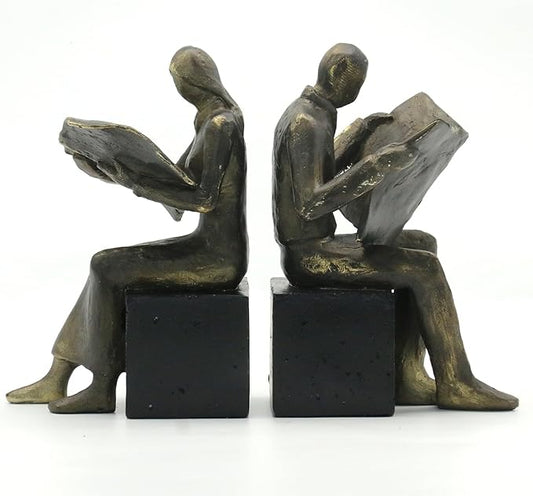 Lukitas Decorative Newspaper Reader Bookends, Heavy Duty Book Holder Non-Slip, Vintage Home Décor Accessories for Study Office Bookshelf, Bronze, Resin, 1Pair/2Piece-Ruum Studio Home