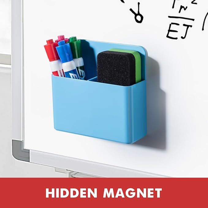 BEYGORM 2 Pack Plastics Magnetic Pen Holder for Refrigerator, Dry Erase Marker Holder for Whiteboard，Magnet School Locker Organizer Accessories, Pencil Cup, Pen Caddy, Classroom Organization(Blue)-Ruum Studio Home