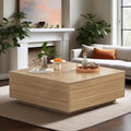 43” Square Coffee Table with Storage, 43" D x 43" W x 17" H Modern Large Square Center Table with 2 Drawers, Wood Coffee Table for Living Room, Light Brown,Bedroom,Light Brown-Ruum Studio Home