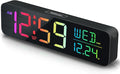 Peakeep Digital Alarm Clock for Bedrooms, Date Day of Week Large Display Numbers 6 Brightness Dimmer, 5 Volume Loud for Heavy Sleepers, 8 RGB Colors Electric Desk Clock Battery Backup, Auto DST-Ruum Studio Home