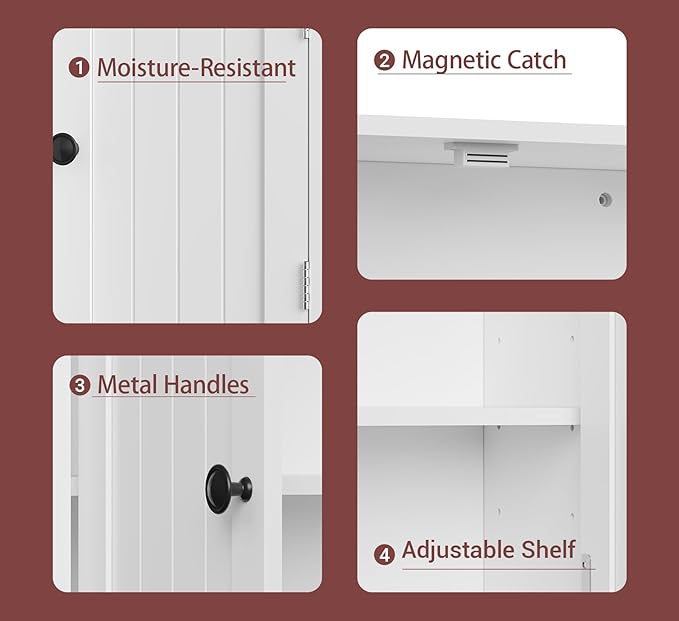 Bathroom Cabinet Wall-Mounted, White Storage Cabinets with Adjustable Shelves, Space-Saving Organizer with 2 Doors for Bathroom, Laundry, Kitchen - Moisture Resistant & Easy Install-Ruum Studio Home