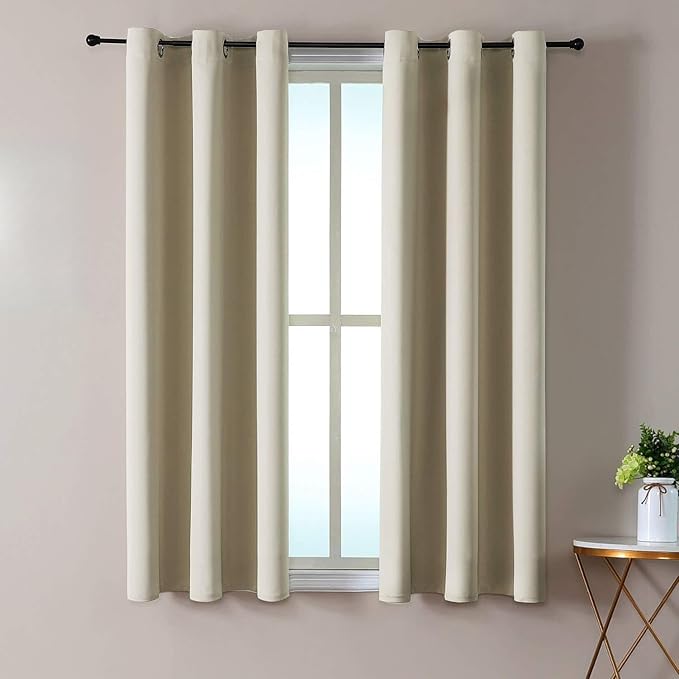 ChrisDowa Small Window Curtains 50 inches Long for Bedroom - Grommet Short Thermal Insulated Room Darkening Curtains for Kitchen (2 Panels, Beige, 29 x 50 Inch)-Ruum Studio Home