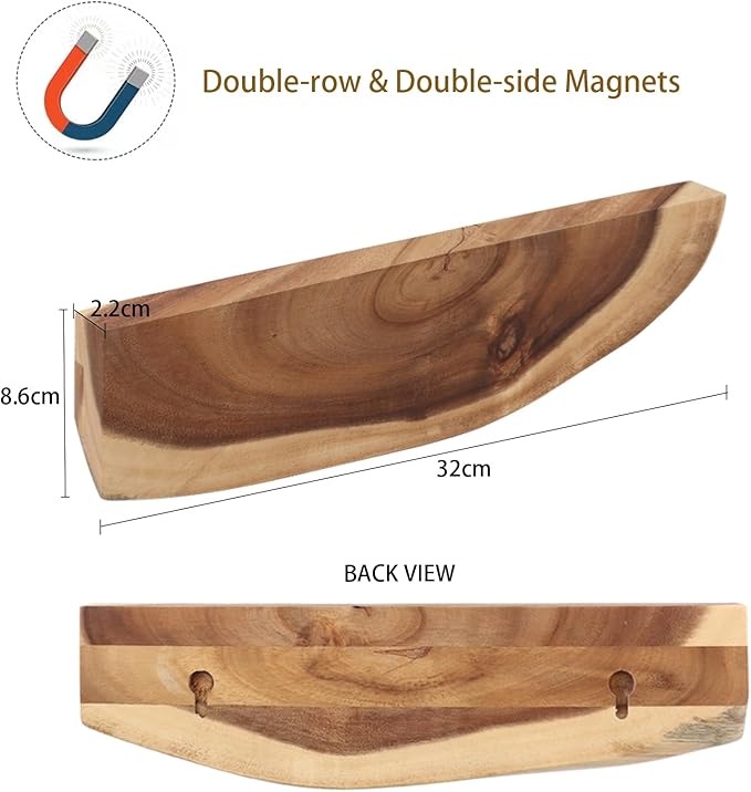 12.5 Inch Magnetic Knife Holder for Wall,Acacia Wood Knife Magnetic Strip,Knife Holder Wood Magnetic,No Drilling Knife Magnetic Strip-Strong Knife Magnet- for Kitchen Knives and Tools-Ruum Studio Home
