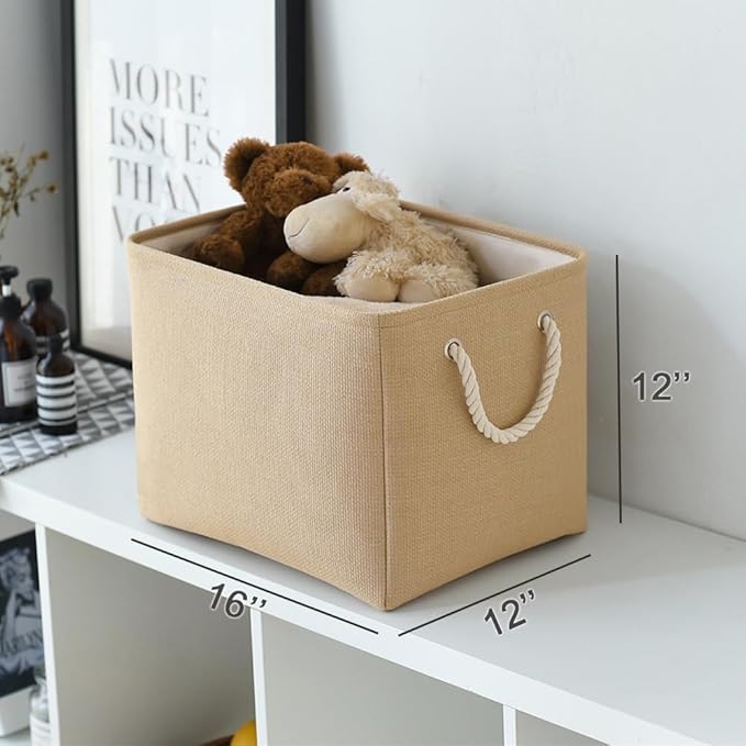 TheWarmHome Organization and Storage Basket for Organizing - 3 Pack 16x12x12 inch Cube Fabric Storage Cubes, Storage Bin for Shelves Gift Closet Organizer Cloth Toy (Beige)-Ruum Studio Home